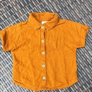 WONDER NATION Toddler 3T Linen Short Sleeve Button Down Shirt Cuffed Sleeves EUC